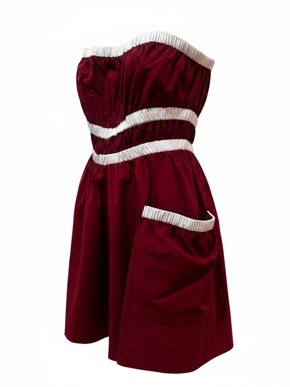 Adorable Strapless Maroon Dress with White Trim